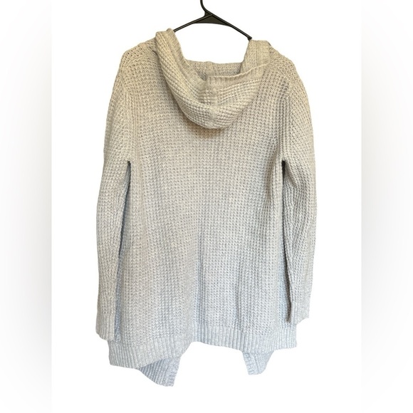 90s L.L. Bean Womens Large Waffle Knit Hooded Open Cardigan size Pet Small Gray - Picture 10 of 10